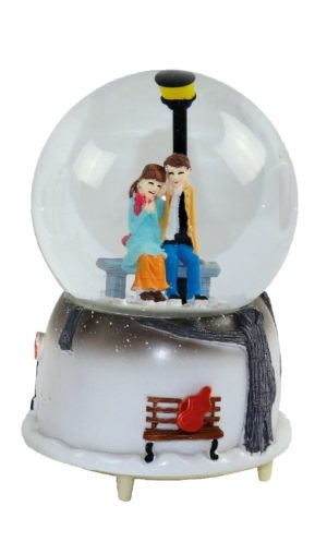 Χιονόμπαλα ζευγάρι, παίζει μουσική και οι φιγούρες περιστρέφονται! Κουρδιστή vintage (glass-resin,ύψος 16cm,διάμετρος γυάλας 10cm)