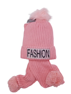 Σετ σκουφάκι με κασκόλ για κορίτσια,στολισμένο με στρας FASHION, με επένδυση για το κρύο,ελαστικό για τέλεια εφαρμογή (παιδικό,ροζ,one size,synthetic)