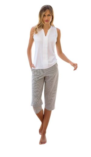 Γυναικείο καλοκαιρινό σύνολο κάπρι homewear Λευκό με γκρι JADEA