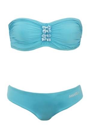 Στράπλες bikini C coup με κρυφή μπανέλα και μπόξερ παρτό Γαλάζιο Amarea made in Italy