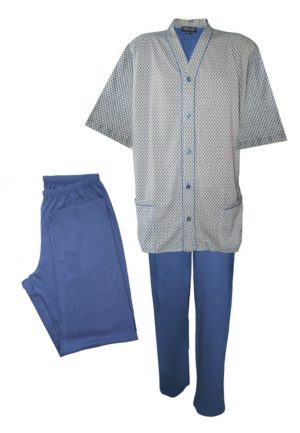 Ανδρική πυτζάμα κοντό μανίκι με κουμπιά Μπλε ως 5xl με μακρύ και κοντό παντελόνι C2115 CONQUISTA BIP & BIP