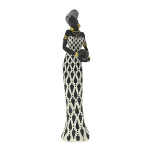 Φιγούρα Πολυρητίνης Αφρικάνας Γυναίκας Σε Ασπρόμαυρο Φόρεμα 8x7x34cm Iliadis 82062