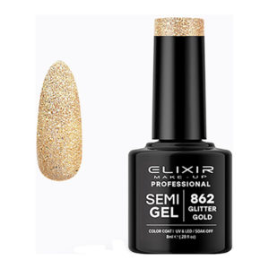 Ημιμόνιμο Βερνίκι Semi Gel 862 Glitter Gold 8ml Elixir