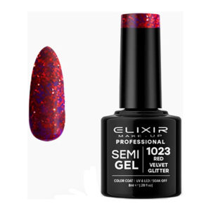 Ημιμόνιμο Βερνίκι Semi Gel 1023 Red Velvet Glitter 8ml Elixir