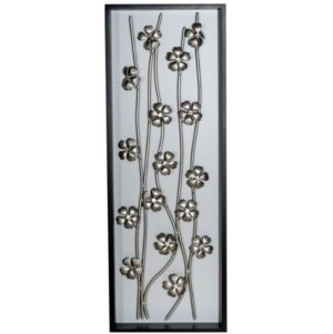 Πίνακας Τοίχου Με Μεταλλικό Λουλούδι Ασημί Και Λευκό Φόντο Με Μαύρη Κορνίζα 25.5Χ5.1Χ71.4ΕΚ