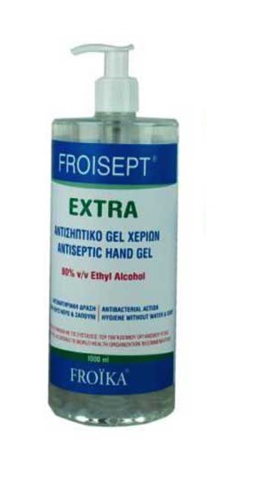 Froisept αντισηπτικό gel χεριών με 80% αιθυλική αλκοόλη 50ml,100ml, 250ml,1L - 1lt (Αντλία)
