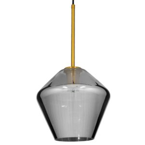 GloboStar® AMARIS 00872 Μοντέρνο Κρεμαστό Φωτιστικό Οροφής Μονόφωτο 1 x E27 Γυάλινο Φιμέ Νίκελ Φ22 x Υ22cm