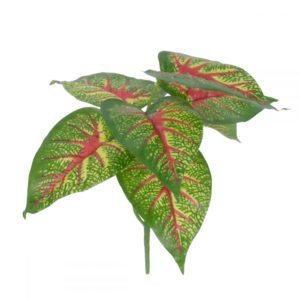GloboStar® CALADIUM 78218 Τεχνητό Φυτό Καλάδιο - Μπουκέτο Διακοσμητικών Φυτών - Κλαδιών με Φύλλωμα Πράσινο - Κίτρινο - Κόκκινο Υ23cm