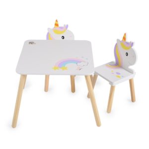 Moni Toys Ξύλινο Τραπε΄ζακι με 2 Καρέκλες Μονόκερο ,Wooden Table Unicorn
