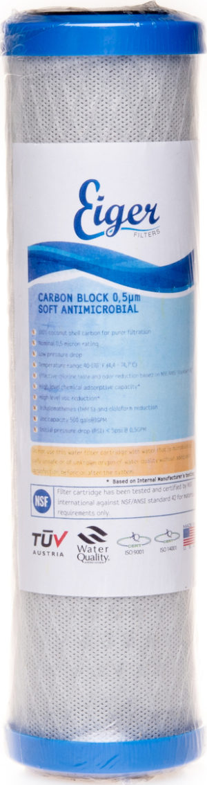 ​Φίλτρο συμπαγούς ενεργού άνθρακα με κέλυφος καρύδας Eiger Carbon Block Soft Antimicrobial 0.5 μm