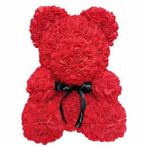Αρκουδάκι Από Τεχνητά Τριαντάφυλλα 25X17cm Bear Roses Κόκκινο