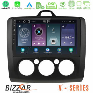 Bizzar V Series Ford Focus Manual AC 10core Android13 4+64GB Navigation Multimedia Tablet 9 (Μαύρο Χρώμα)