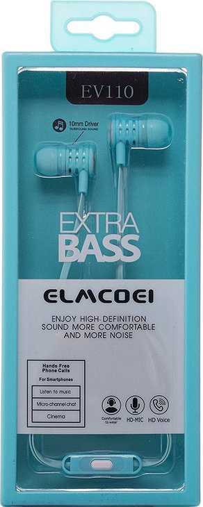 Elmcoei earphones EV-110 Extra Bass jack 3,5mm Light Blue