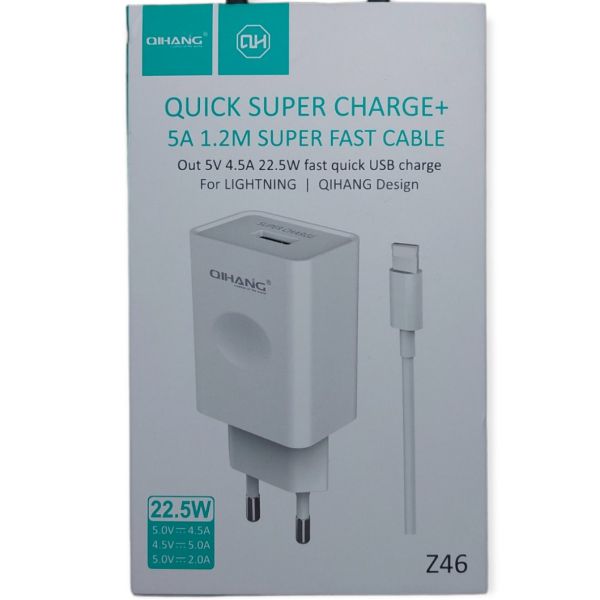 Qihang Z46 Wall Adapter USB & Lightning Cable Super Fast Charger 22.5W Λευκό