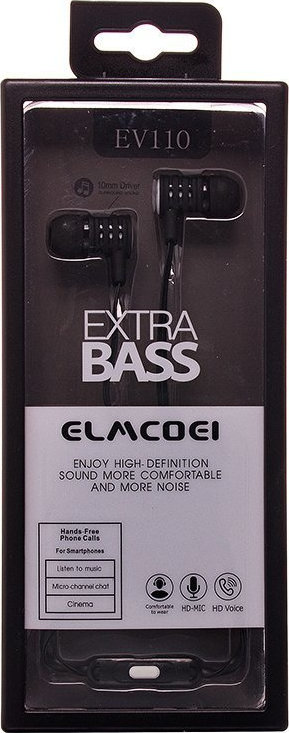 Elmcoei earphones EV-110 Extra Bass jack 3,5mm Black