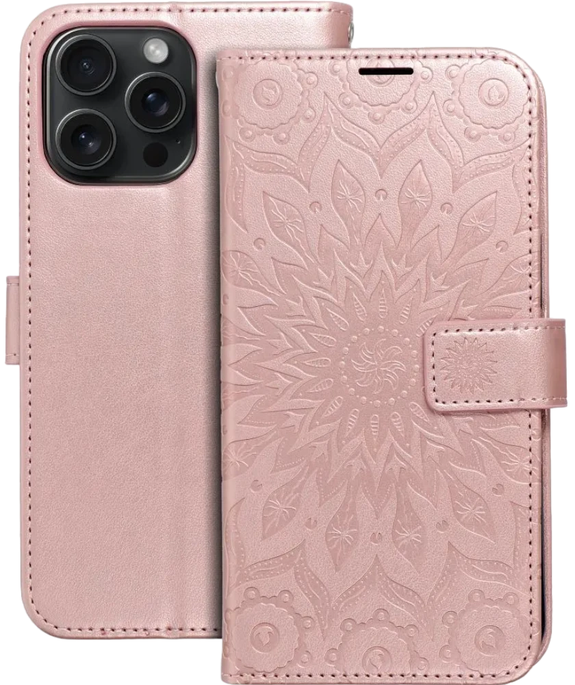 Smart Mezzo Wallet case for iPhone 15 Pro Max Mandala Rose Gold
