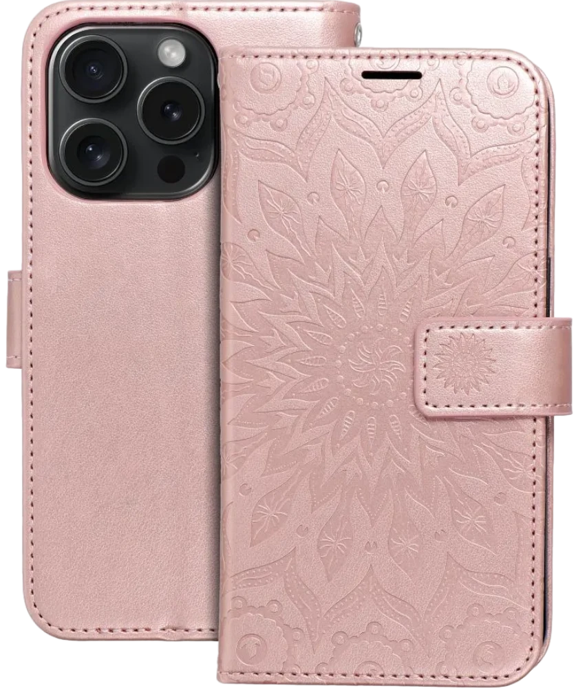 Smart Mezzo Wallet case for iPhone 15 Pro Mandala Rose Gold