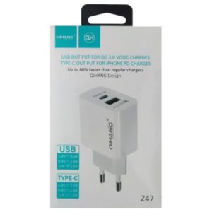 QIHANG Φορτιστής Χωρίς Καλώδιο με Θύρα USB-A και Θύρα USB-C Power Delivery / Quick Charge 3.0 Λευκός (Z47)