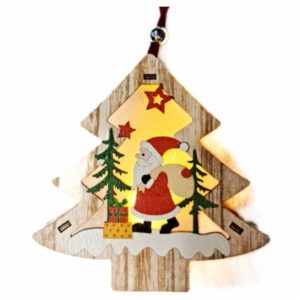 Χριστουγεννιάτικο Στολίδι Ξύλινο με LED δεντρακι 9,5cm