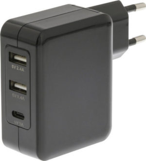 Τροφοδοτικό Type-c & 2 x 2.4A USB Sweex CH-016BL Wall Charger Schuko Plug Black