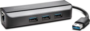 KENSINGTON UA3000E USB 3.0 HUB 3 PORT SLIM BLACK ETHERNET LAN ADAPTER