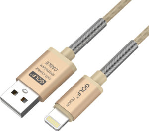 GOLF GC-40I-GD USB A 2.0 Cable Male To Lightning 8pin Male Gold 1m Braided Fast Charging iPhone 5/5s/5c/6/6plus & iPAD4/5/air/mini PTR-0019 -0021