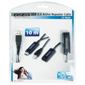 KONIG CMP-USB REP 10 USB 2.0 A EXTENSION REPEATER CABLE MALE/FEMALE ACTIVE 10m BLACK CMPUSB REP10
