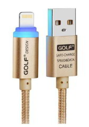 GOLF GF-MLDC81G USB A 2.0 LIGHTNING LED CABLE MALE TO 8pin MALE GOLD 1m iPHONE 5/5s/5c/6/6plus & iPAD4/5/air/mini
