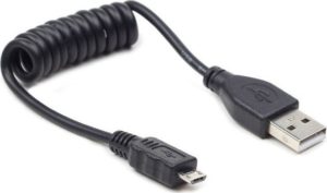 USB A 2.0 To USB Micro M-M Cable 0.6m Spiral Black Καλώδιο Φόρτισης Cablexpert CC-MUSB2C-AMBM-0.6M