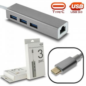 USB 3.1 Type C HUB 3 Port USB & Gigabit Ethernet 10/100/1000 Silver 0.15m Macbook