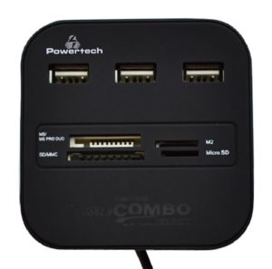 POWERTECH PT-110 USB A 2.0 MULTI SMART CARD READER &USB HUB BLACK