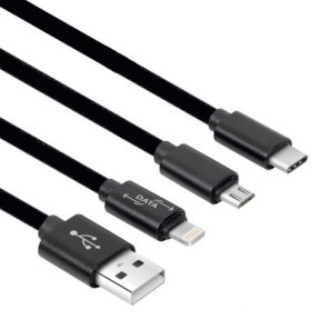POWERTECH CAB-U086 USB A 2.0 APPLE LIGHTNING CABLE CHARGER-DATA BLACK SYNC METAL 0.20m iPHONE 5/5s/5c/6/6plus & iPAD4/5/air/mini CABLE IOS MICRO USB & TYPE C U087