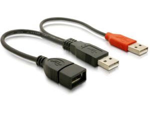 USB A 2.0 POWER CABLE 1 X MALE TO 2 X FEMALE/MALE 0.20m BLACK POWERTECH CAB-U066