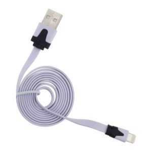 USB 2.0 LIGHTNING FLAT CABLE CHARGER/DATA WHITE 1m iPHONE 5-5s-5c-6-6plus-7-8 & iPAD4-5-air-mini AMA- 14984