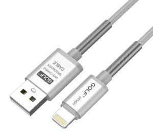 GOLF GC-40I-SL USB A 2.0 LIGHTNING CABLE MALE TO 8pin MALE SILVER 1m BRAIDED FAST CHARGING iPHONE 5/5s/5c/6/6plus & iPAD4/5/air/mini