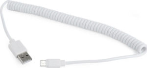 USB A 2.0 To USB Micro M-M Cable 1.8m Spiral White Καλώδιο Φόρτισης Cablexpert CC-MUSB2C-AMBM-6-W