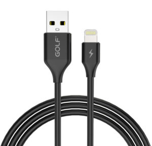 GOLF GC-59I-1-BK USB A 2.0 LIGHTNING CABLE CHARGER-DATA 2.1A BLACK 1m iPHONE 5-5-5c-6-6plus-7-8 & iPAD4-5-air-mini FULL SPEED CERTIFIED CABLE IOS