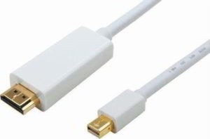 POWERTECH CAB-DP011 DISPLAY PORT MINI MALE TO HDMI 1.4V MALE CABLE GOLD 2m WHITE