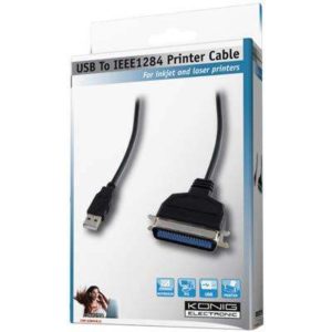 USB A TO PARALLEL PRINTER CENTRONICS IEEE 1284 CABLE 1.8m KONIG CMP-USB PAR 10
