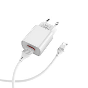 Τροφοδοτικό Πρίζας Λευκό Power Charger AC USB 5V 2.1A Travel Charger & Type C Cable White Borofone BA20A