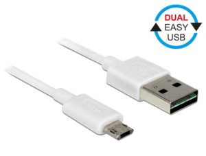 DELOCK 84806 USB A 2.0 CABLE MALE TO MICRO USB B MALE CABLE WHITE 0.5m DUAL EASY USB