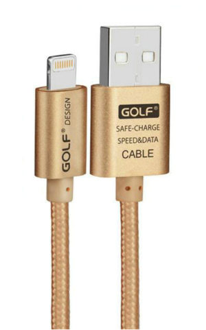 GOLF GC-10I-1-GD USB A 2.0 LIGHTNING CABLE MALE TO 8pin MALE GOLD 1m CORDED BRAIDED iPHONE 5/5s/5c/6/6plus/7 & iPAD4/5/air/mini