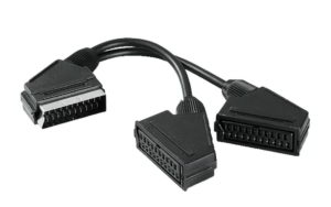 POWERTECH CAB-S009 SCART CABLE MALE 21pin TO 2 X SCART FEMALE 21pin CABLE 0.2m CABS009