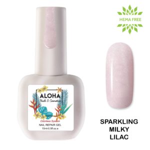 Ημιμόνιμο βερνίκι Aloha 15ml - Nail Repair Gel / Θεραπεία Ημιμόνιμου με πρωτεΐνες + χρώμα - Sparkling Milky Lilac