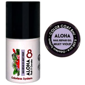 Ημιμόνιμο βερνίκι ALOHA 8ml - Nail Repair Gel / Rubber Base για θεραπεία νυχιών, ενισχυμένη με πρωτεΐνες - Χρώμα: Milky Violet