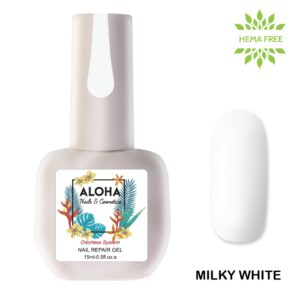 Ημιμόνιμο βερνίκι Aloha 15ml - Nail Repair Gel / Θεραπεία Ημιμόνιμου με πρωτεΐνες + χρώμα - Milky White