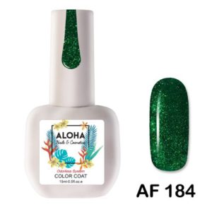 Ημιμόνιμο βερνίκι ALOHA 15ml - AF 184 / Χρώμα: Πράσινο σκούρο μεταλλικό με Glitter (Metallic Dark Green with Glitter)