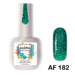 Ημιμόνιμο βερνίκι Aloha 15ml - AF 182 / Χρώμα: Πράσινο Glitter Χριστουγέννων (Christmas Tree Green Glitter)