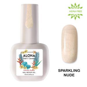 Ημιμόνιμο βερνίκι Aloha 15ml - Nail Repair Gel / Θεραπεία Ημιμόνιμου με πρωτεΐνες + χρώμα - Sparkling Nude