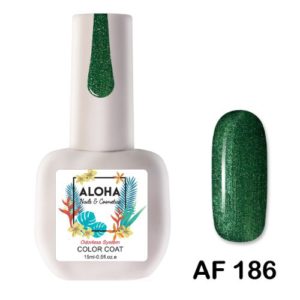 Ημιμόνιμο βερνίκι ALOHA 15ml - AF 186 / Χρώμα: Πράσινο Μεταλλικό με Shimmer (Metallic Green with Green Shimmer)